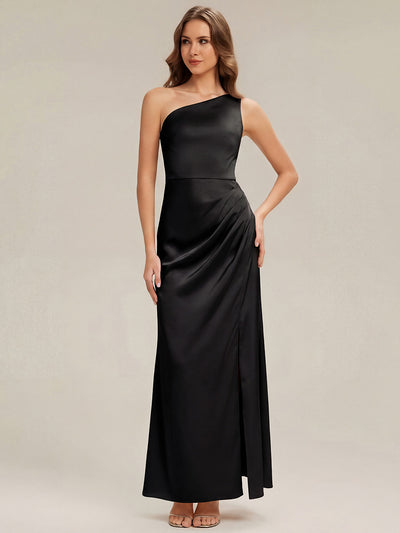 Robe sans bretelles à épaule unique avec fente haute sur la cuisse décolleté asymétrique robe longue