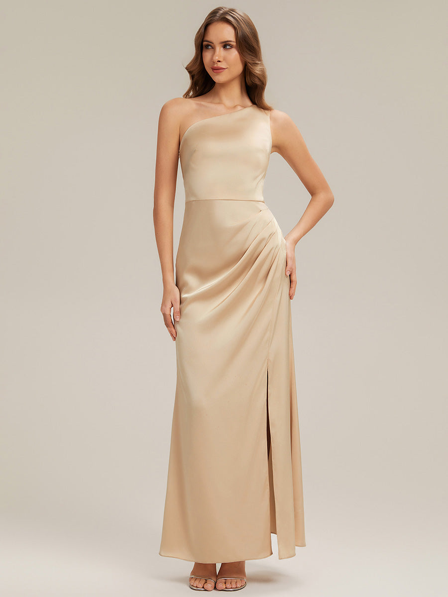 Robe sans bretelles à épaule unique avec fente haute sur la cuisse décolleté asymétrique robe longue #Couleur_Charbon