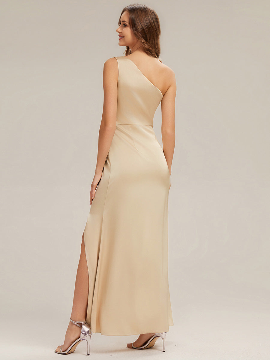 Robe sans bretelles à épaule unique avec fente haute sur la cuisse décolleté asymétrique robe longue #Couleur_Charbon