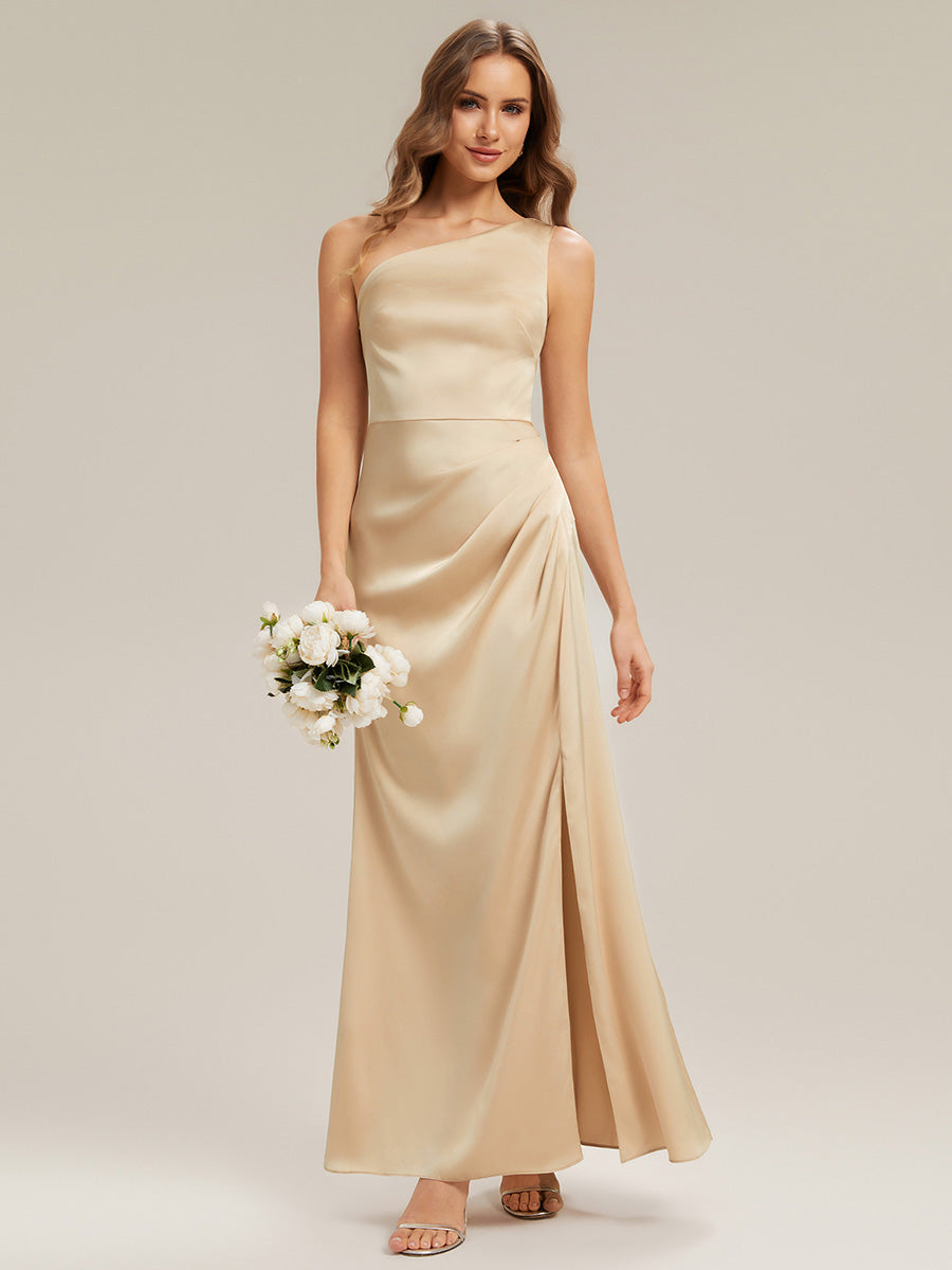 Robe sans bretelles à épaule unique avec fente haute sur la cuisse décolleté asymétrique robe longue #Couleur_Charbon