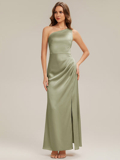 Robe sans bretelles à épaule unique avec fente haute sur la cuisse décolleté asymétrique robe longue