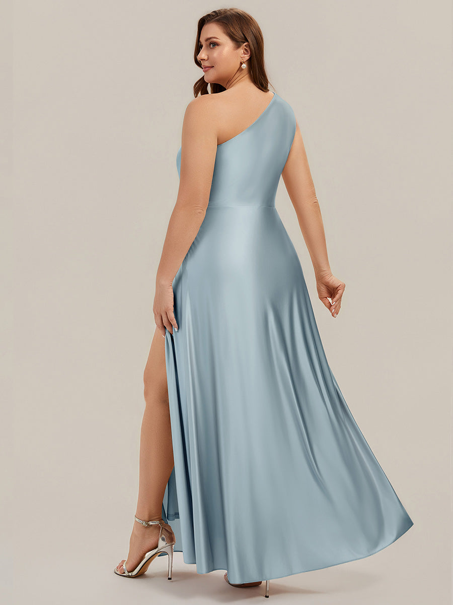 Robe longue à une épaule sans manches en A avec fente haute et détail noué #Couleur_Bleu Ciel