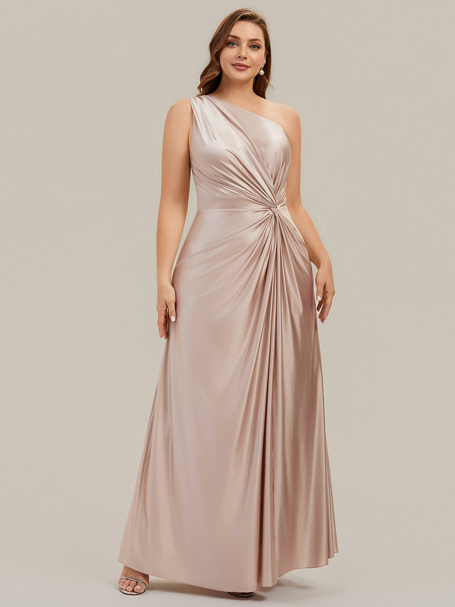 Robe longue à une épaule sans manches en A avec fente haute et détail noué #Couleur_Champagner