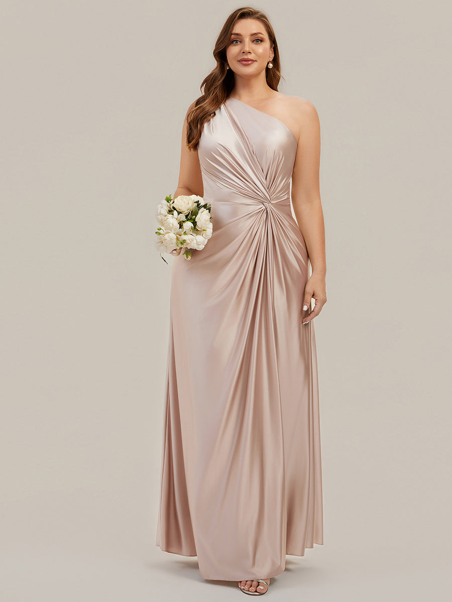 Robe longue à une épaule sans manches en A avec fente haute et détail noué #Couleur_Champagner