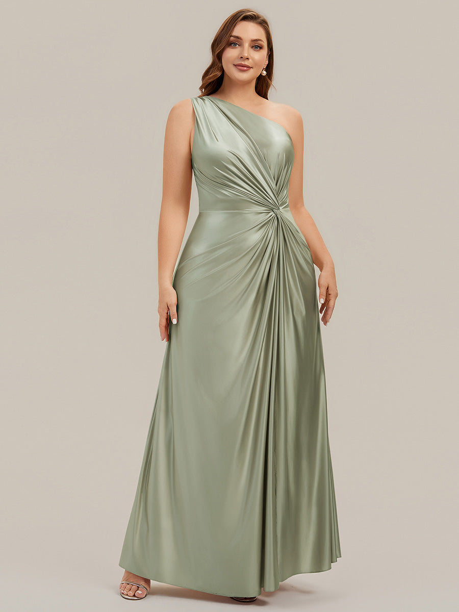 Robe longue à une épaule sans manches en A avec fente haute et détail noué #Couleur_Vert sauge