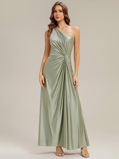 Robe longue à une épaule sans manches en A avec fente haute et détail noué