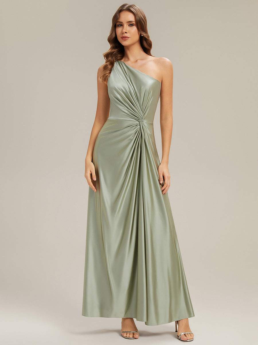 Robe longue à une épaule sans manches en A avec fente haute et détail noué #Couleur_Vert sauge