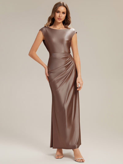 Robe longue évasée sans bretelles en stretch avec col drapé