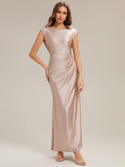 Robe longue évasée sans bretelles en stretch avec col drapé