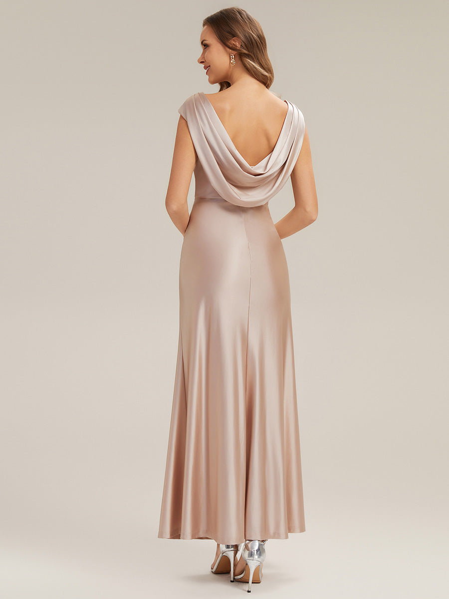 Robe longue évasée sans bretelles en stretch avec col drapé #Couleur_Charbon