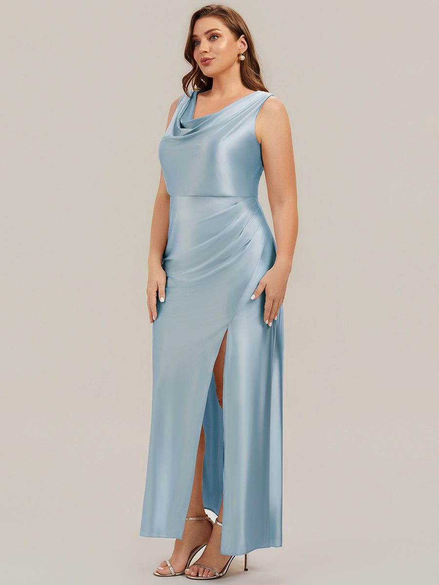 Robe sirène longue sans bretelles en stretch avec col drapé et fente haute sur la cuisse