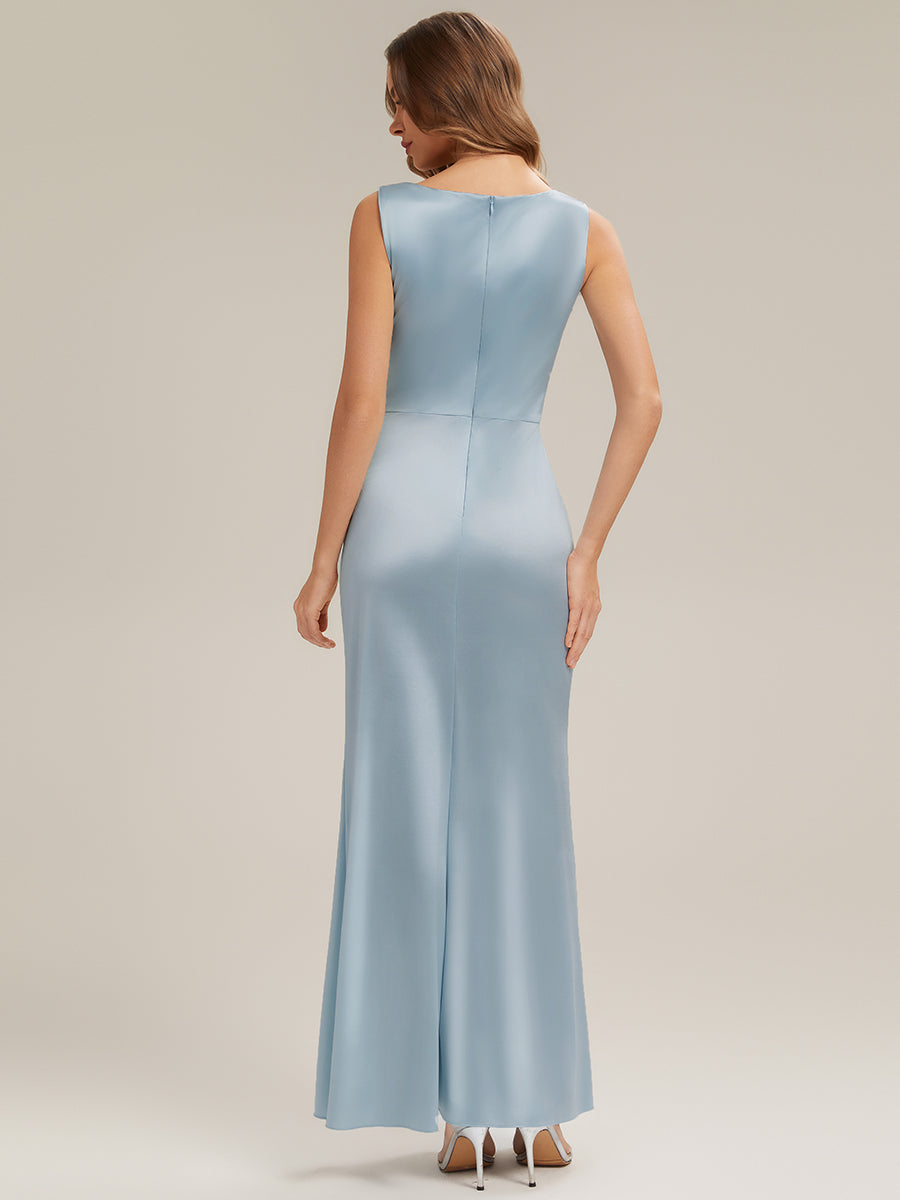 Robe sirène longue sans bretelles en stretch avec col drapé et fente haute sur la cuisse