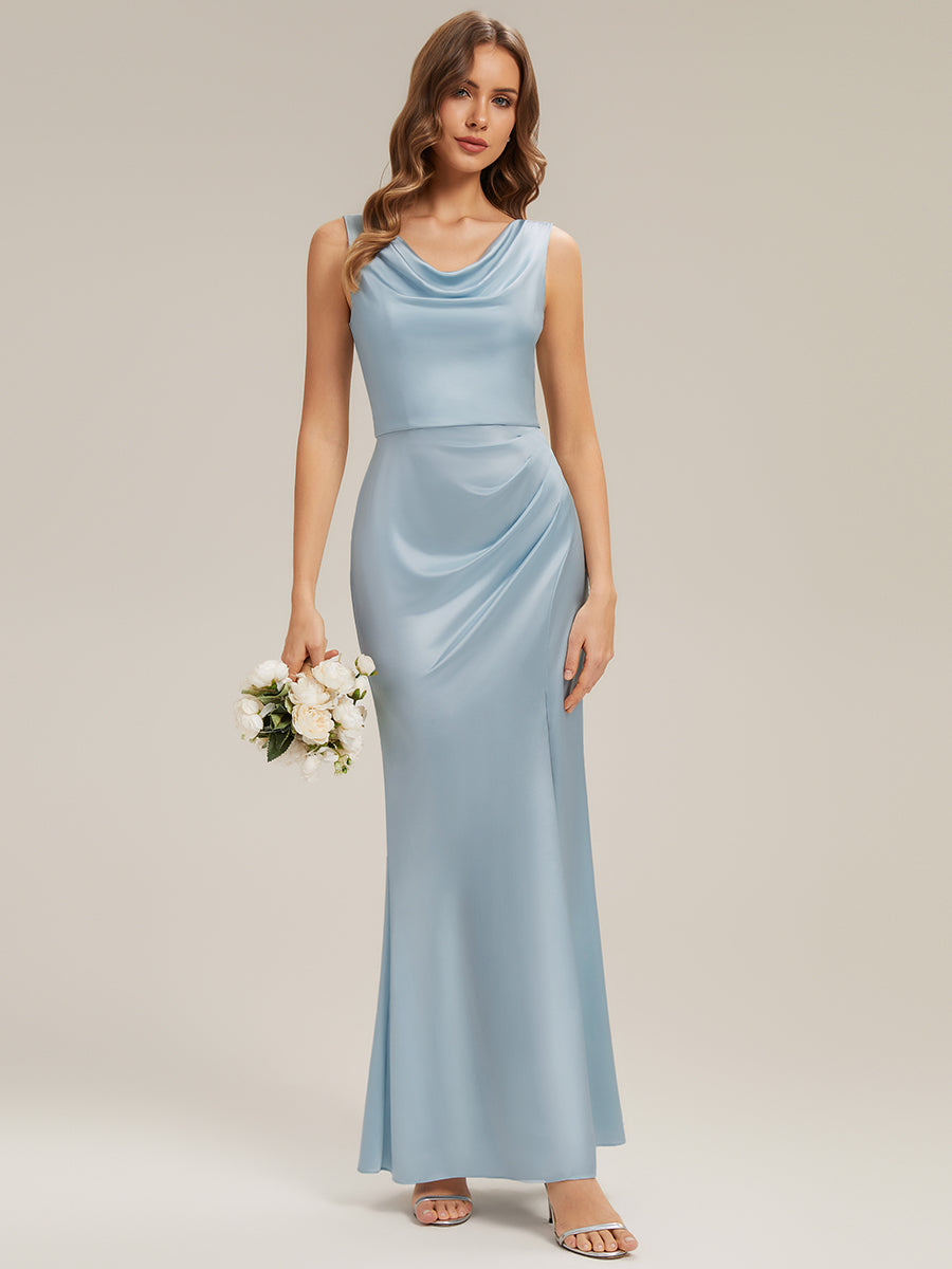 Robe sirène longue sans bretelles en stretch avec col drapé et fente haute sur la cuisse