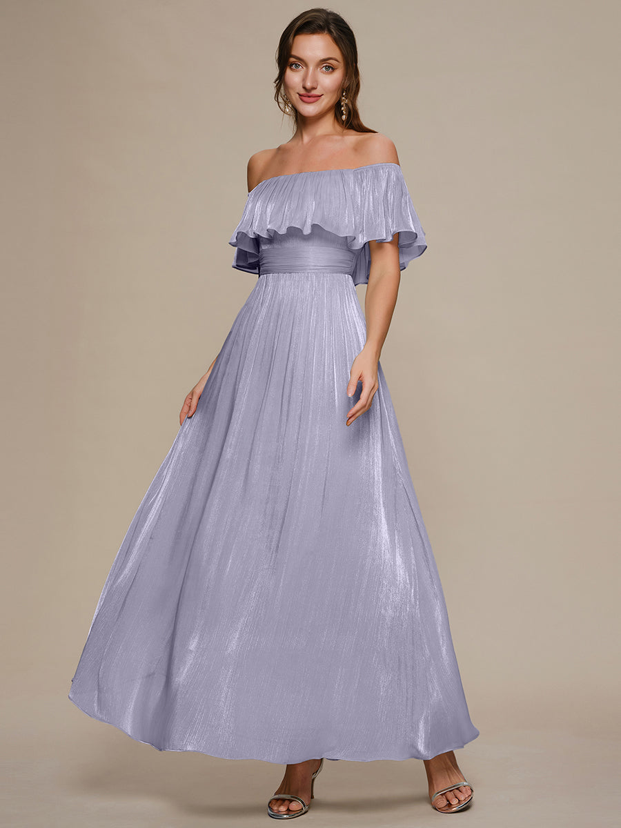 robe longue à volants à épaules dénudées à manches courtes en forme de A #Couleur_Lilas Givré
