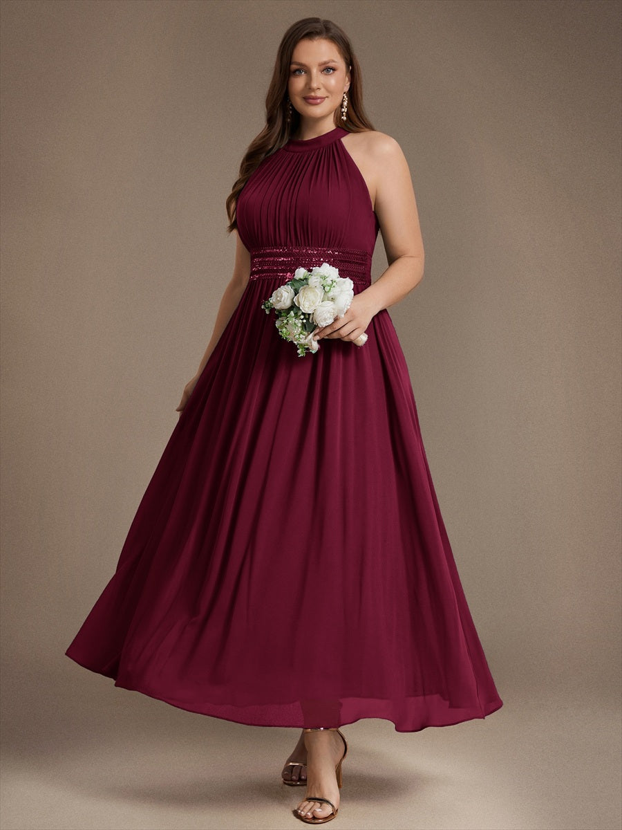 Robe A-Line sans manches à encolure corset en tissu non élastique longueur maxi #Couleur_Bordeaux