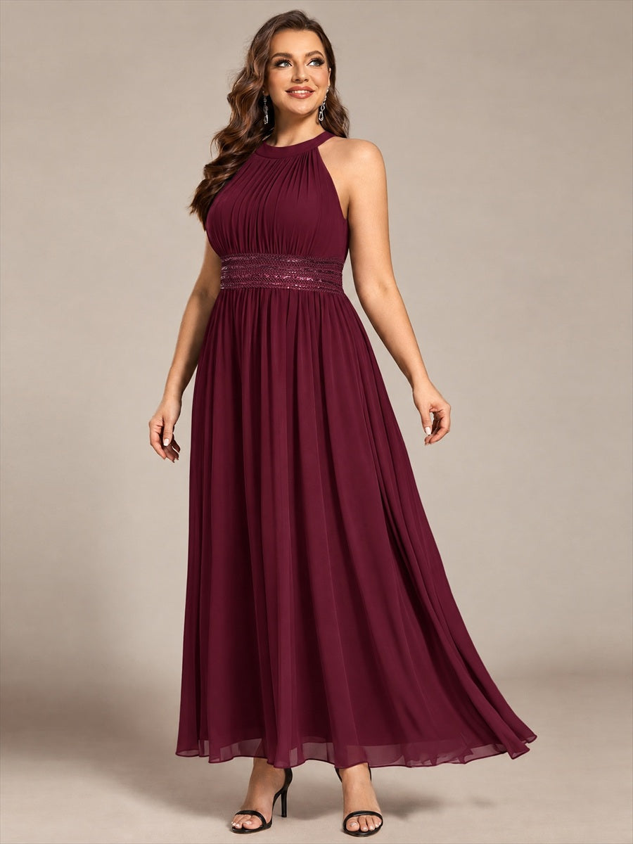 Robe A-Line sans manches à encolure corset en tissu non élastique longueur maxi #Couleur_Bordeaux