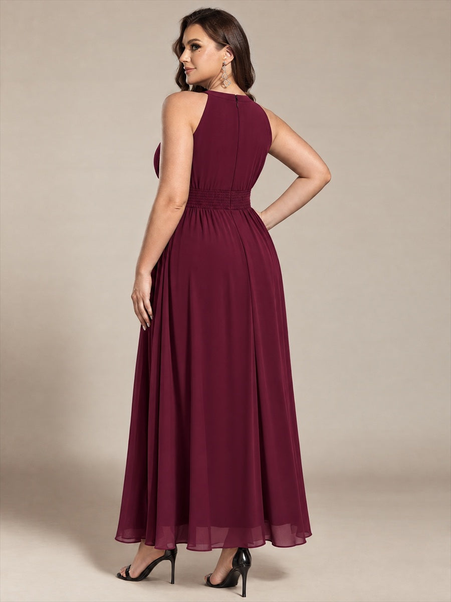 Robe A-Line sans manches à encolure corset en tissu non élastique longueur maxi #Couleur_Bordeaux