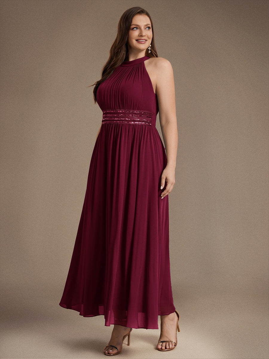 Robe A-Line sans manches à encolure corset en tissu non élastique longueur maxi #Couleur_Bordeaux