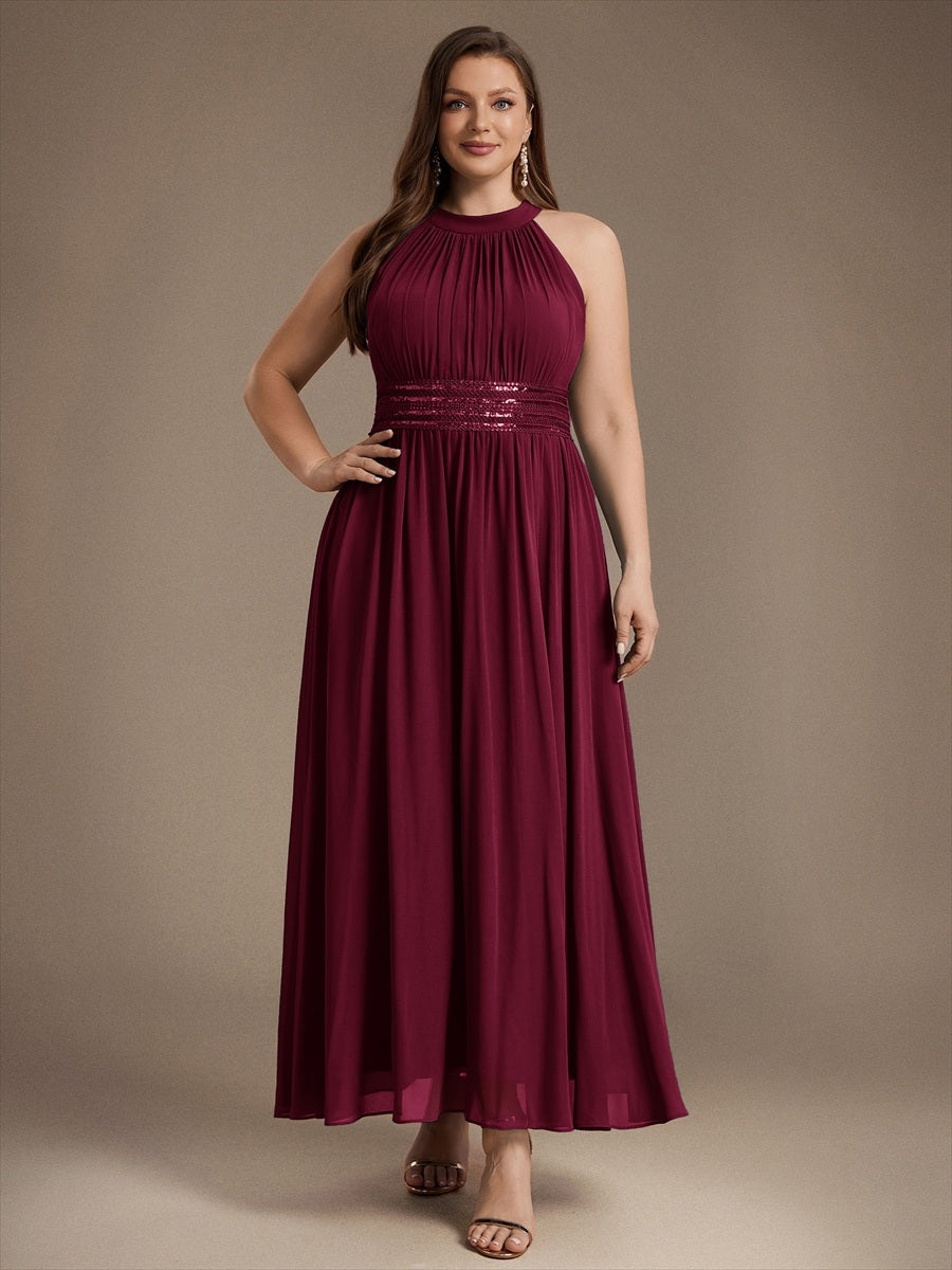 Robe A-Line sans manches à encolure corset en tissu non élastique longueur maxi #Couleur_Bordeaux