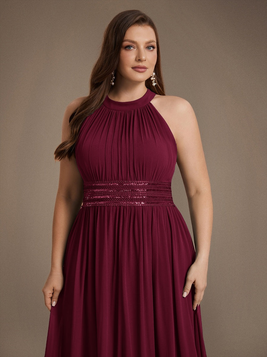 Robe A-Line sans manches à encolure corset en tissu non élastique longueur maxi #Couleur_Bordeaux