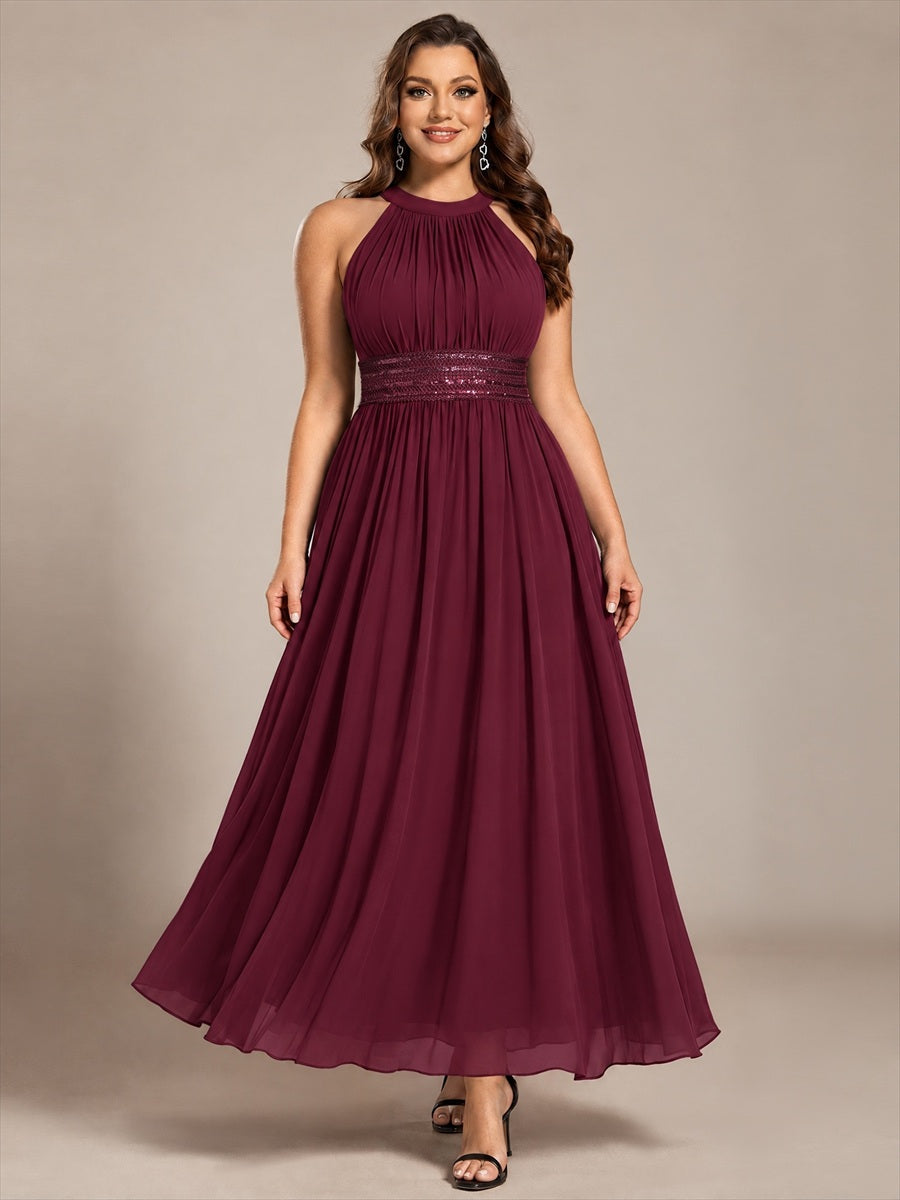 Robe A-Line sans manches à encolure corset en tissu non élastique longueur maxi #Couleur_Bordeaux