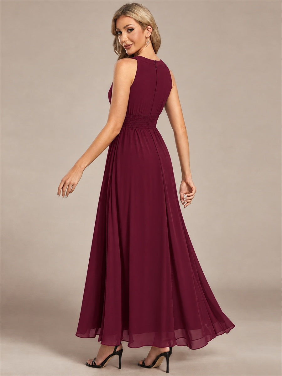 Robe A-Line sans manches à encolure corset en tissu non élastique longueur maxi #Couleur_Bordeaux
