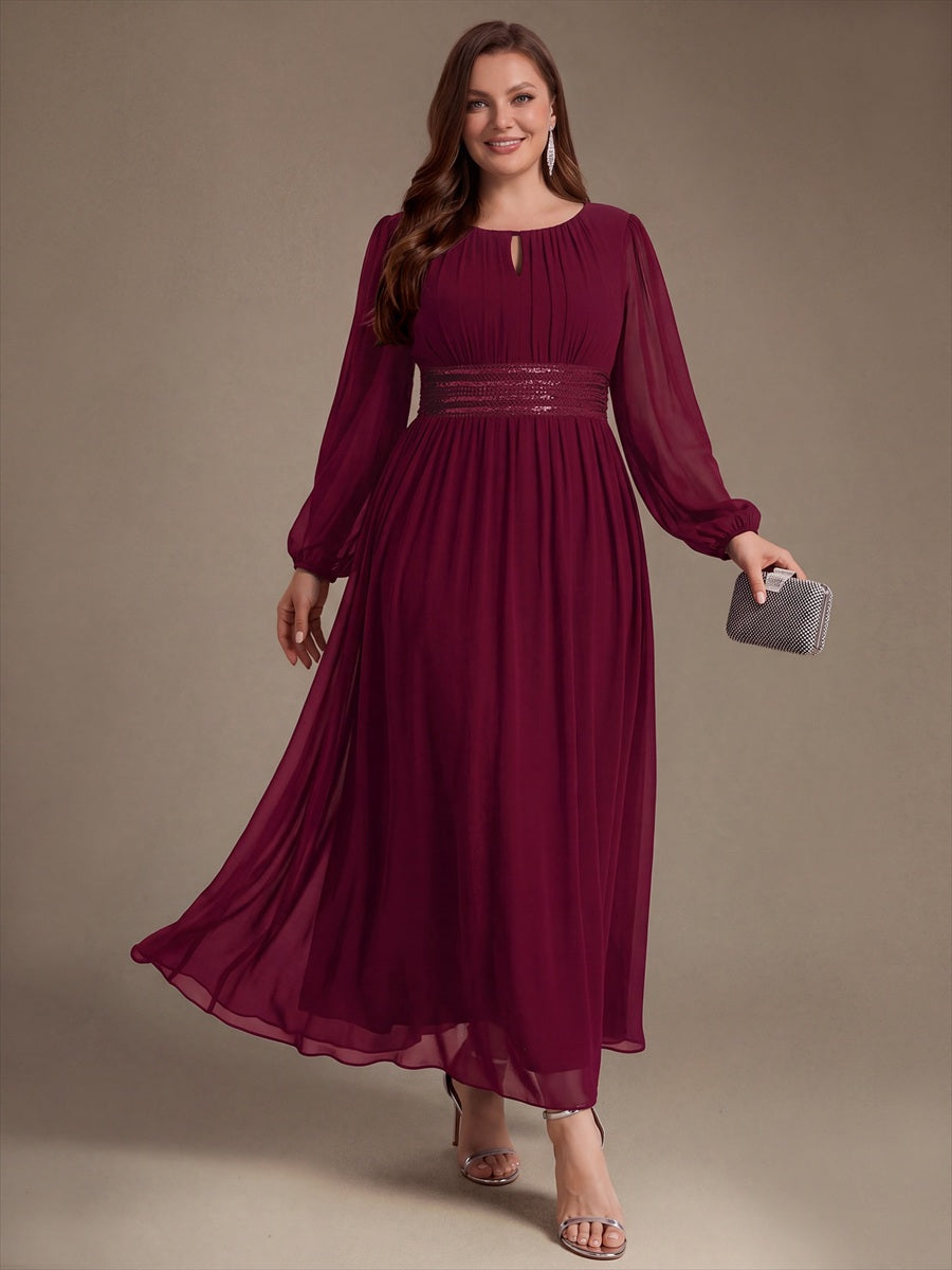 Robe de demoiselle d'honneur en mousseline à manches bouffantes et robe de demoiselle d'honneur #Couleur_Bordeaux