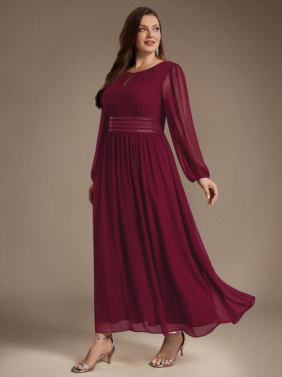 Robe de demoiselle d'honneur en mousseline à manches bouffantes et robe de demoiselle d'honneur #Couleur_Bordeaux