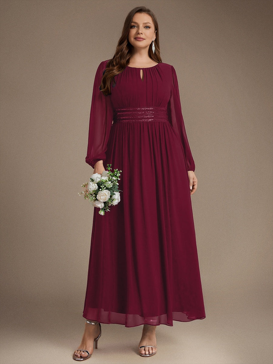 Robe de demoiselle d'honneur en mousseline à manches bouffantes et robe de demoiselle d'honneur #Couleur_Bordeaux