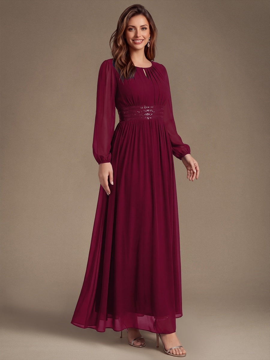 Robe de demoiselle d'honneur en mousseline à manches bouffantes et robe de demoiselle d'honneur #Couleur_Bordeaux