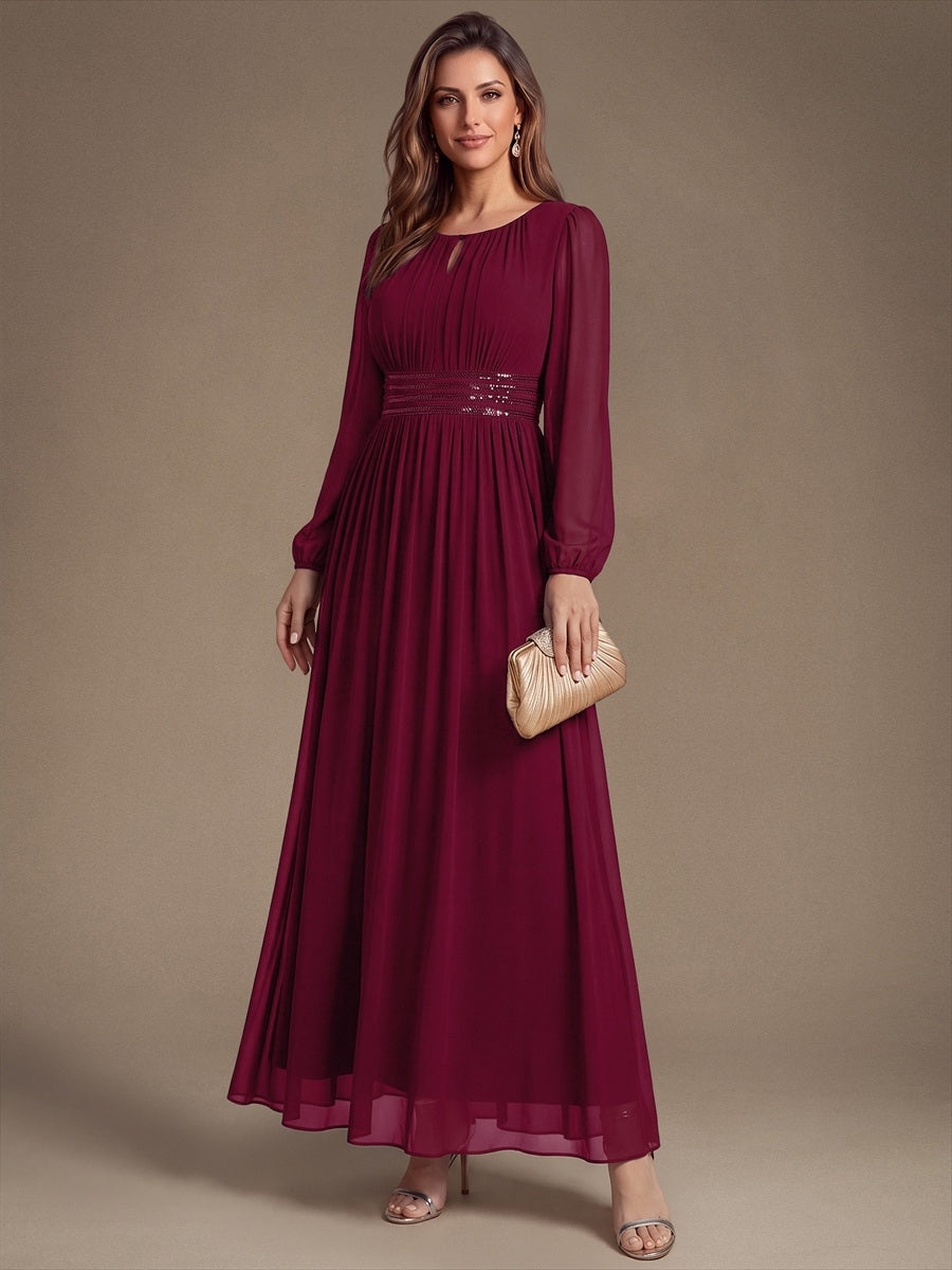 Robe de demoiselle d'honneur en mousseline à manches bouffantes et robe de demoiselle d'honneur #Couleur_Bordeaux