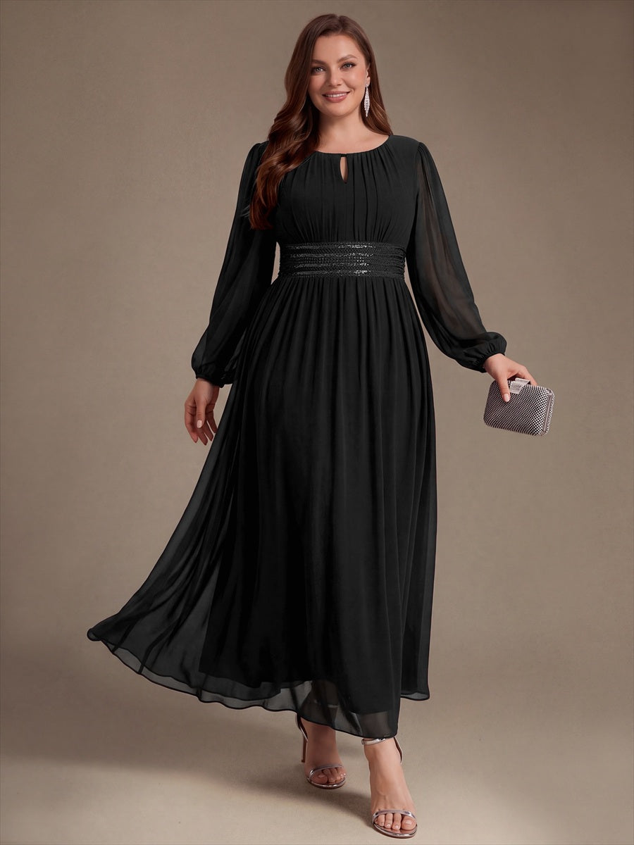 Robe de demoiselle d'honneur en mousseline à manches bouffantes et robe de demoiselle d'honneur #Couleur_Noir