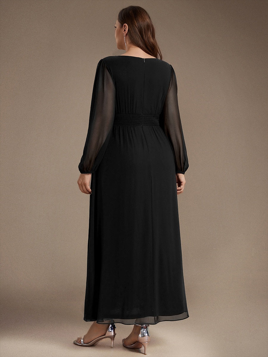 Robe de demoiselle d'honneur en mousseline à manches bouffantes et robe de demoiselle d'honneur #Couleur_Noir