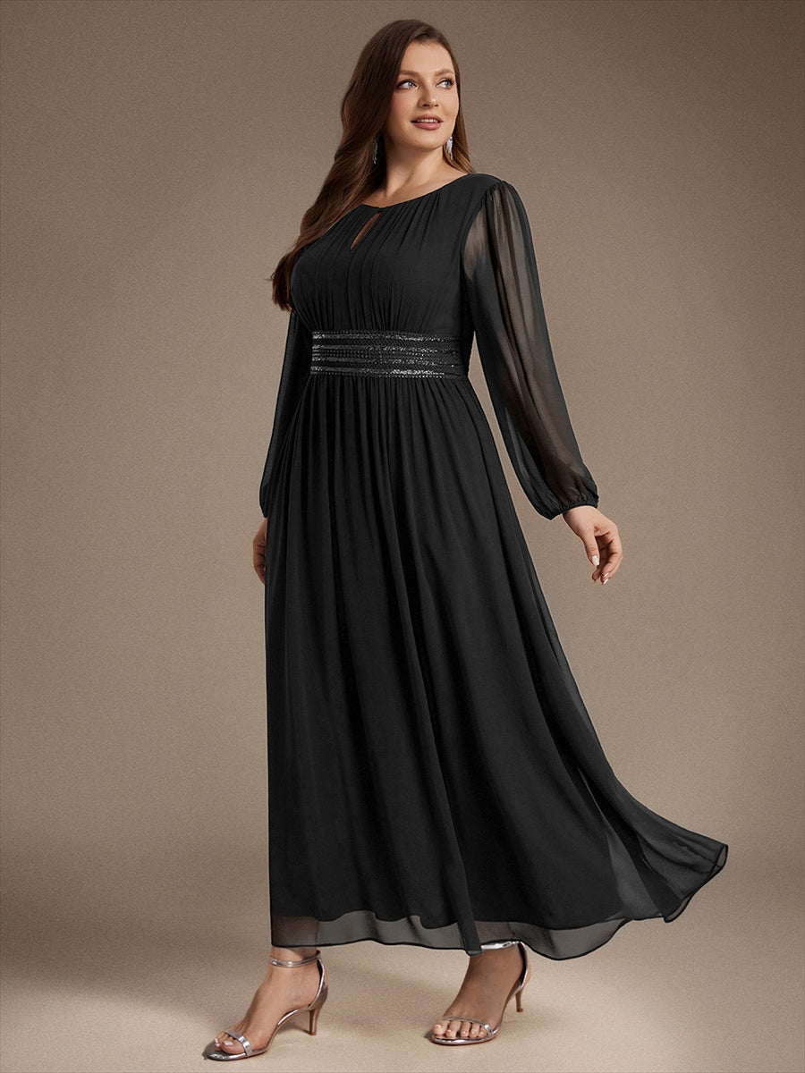 Robe de demoiselle d'honneur en mousseline à manches bouffantes et robe de demoiselle d'honneur #Couleur_Noir