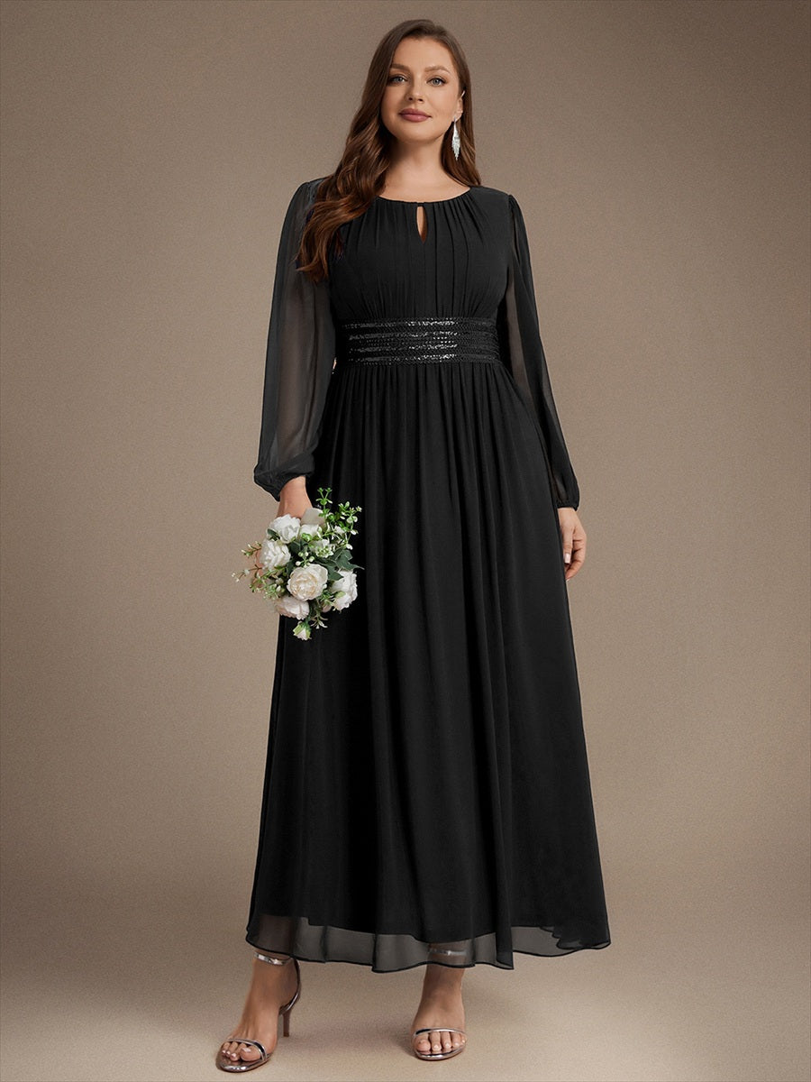 Robe de demoiselle d'honneur en mousseline à manches bouffantes et robe de demoiselle d'honneur #Couleur_Noir