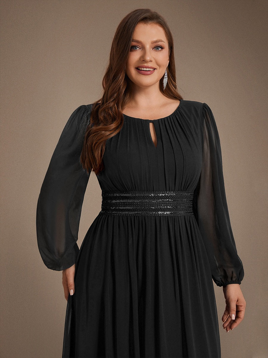 Robe de demoiselle d'honneur en mousseline à manches bouffantes et robe de demoiselle d'honneur #Couleur_Noir