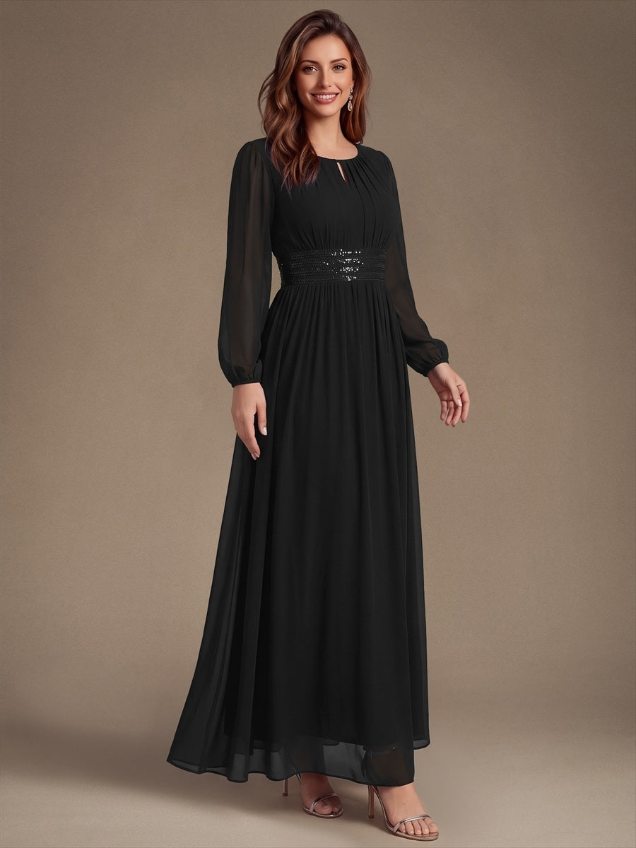 Robe de demoiselle d'honneur en mousseline à manches bouffantes et robe de demoiselle d'honneur #Couleur_Noir