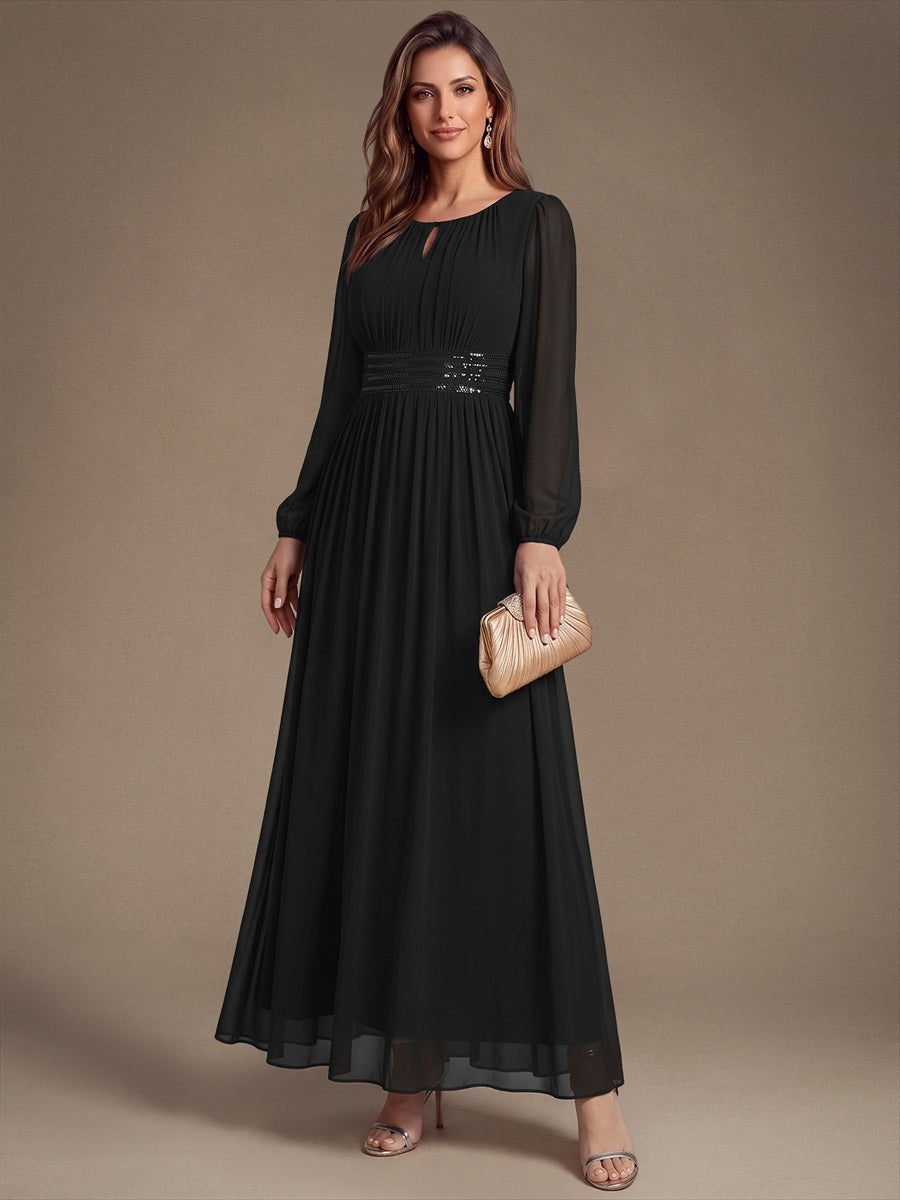 Robe de demoiselle d'honneur en mousseline à manches bouffantes et robe de demoiselle d'honneur #Couleur_Noir