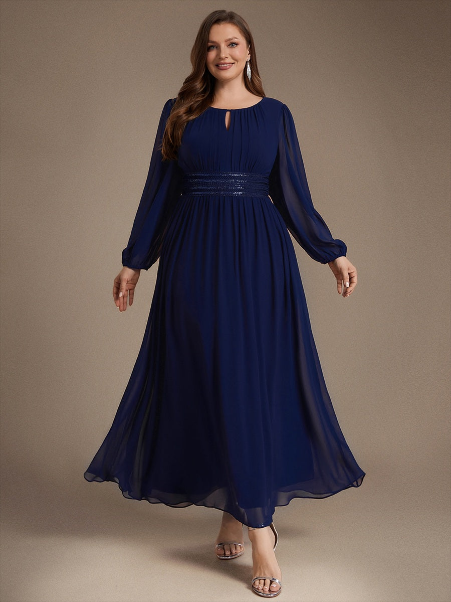 Robe de demoiselle d'honneur en mousseline à manches bouffantes et robe de demoiselle d'honneur #Couleur_Bleu Marine