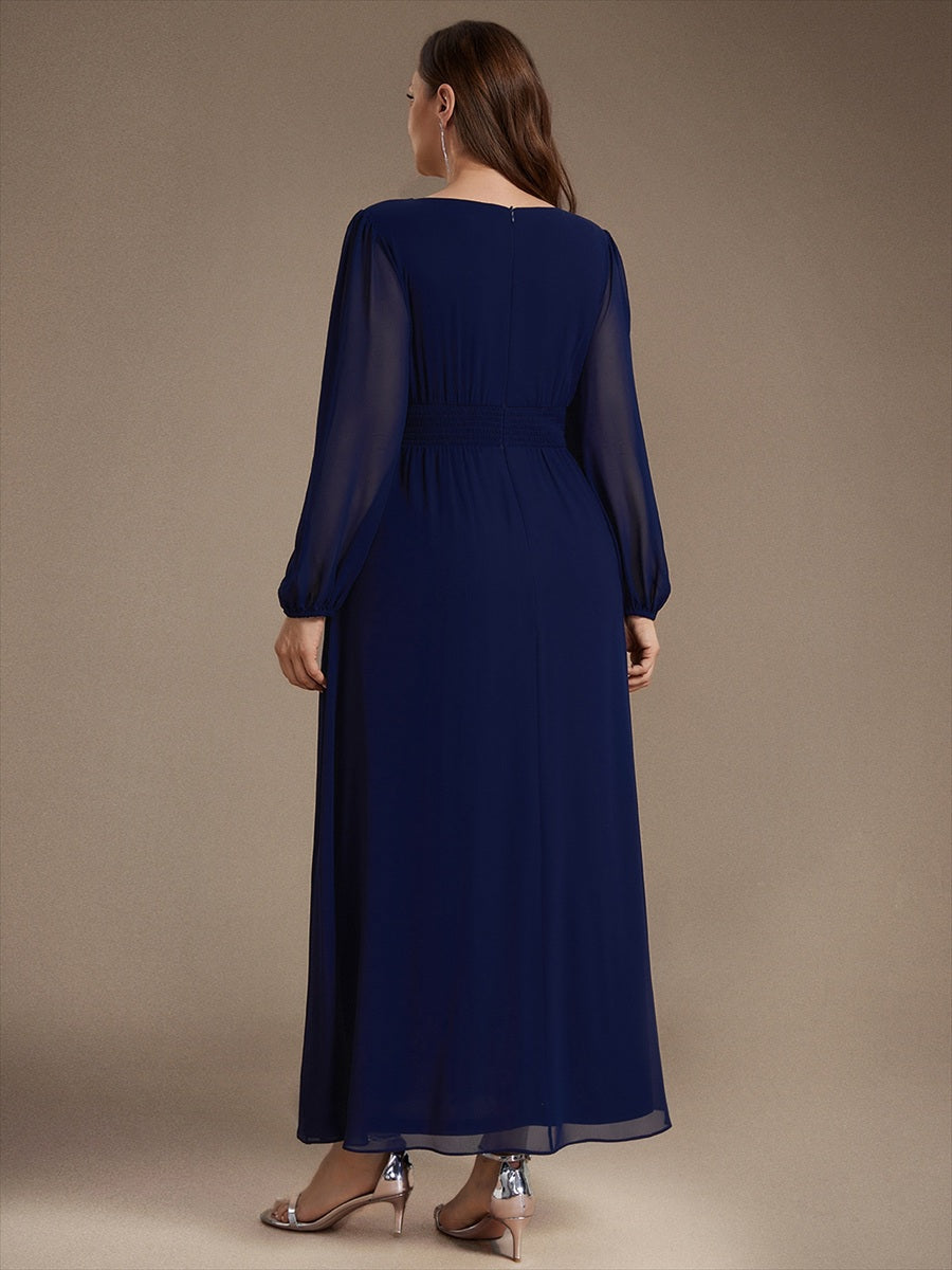 Robe de demoiselle d'honneur en mousseline à manches bouffantes et robe de demoiselle d'honneur #Couleur_Bleu Marine