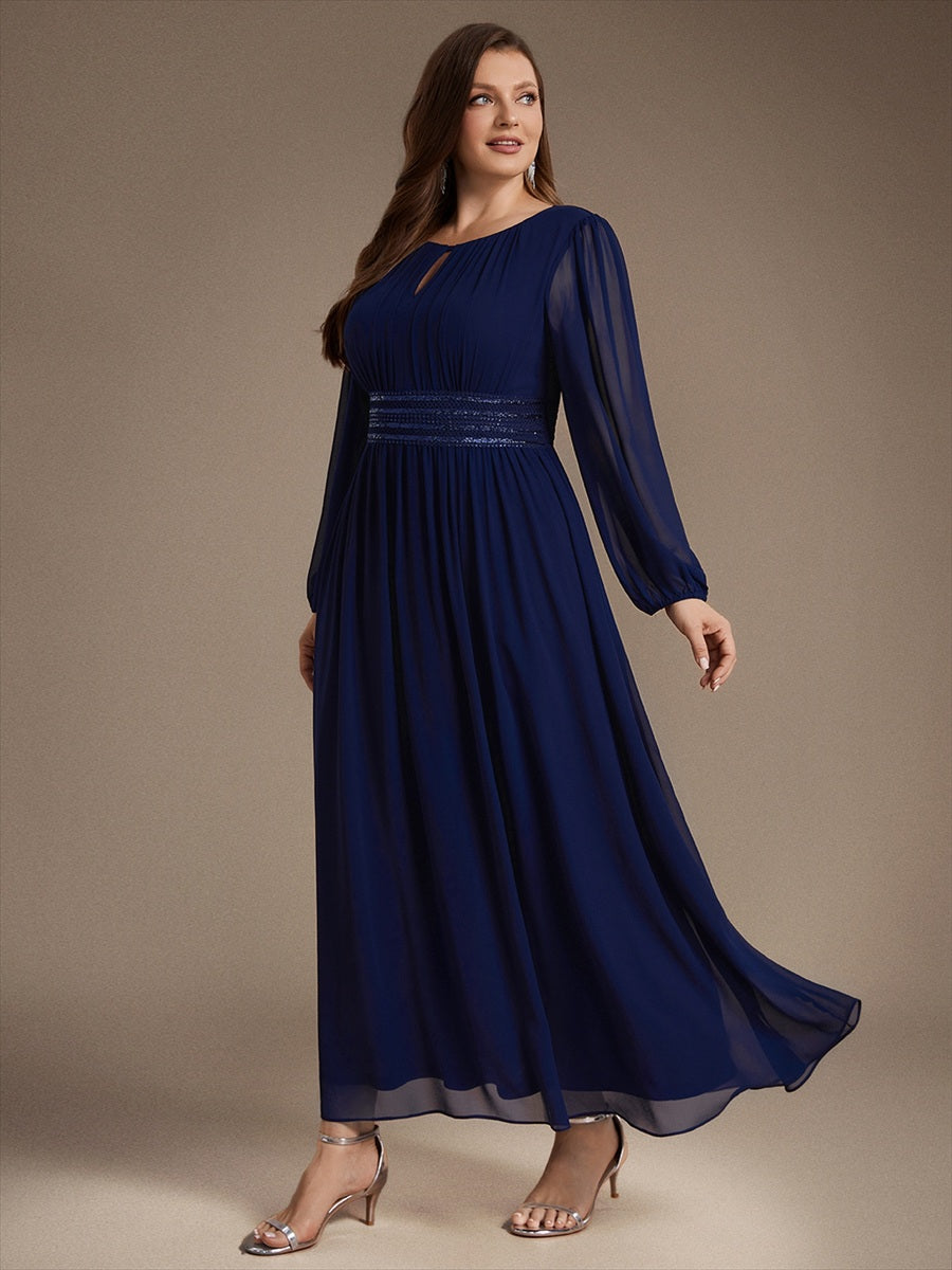 Robe de demoiselle d'honneur en mousseline à manches bouffantes et robe de demoiselle d'honneur #Couleur_Bleu Marine