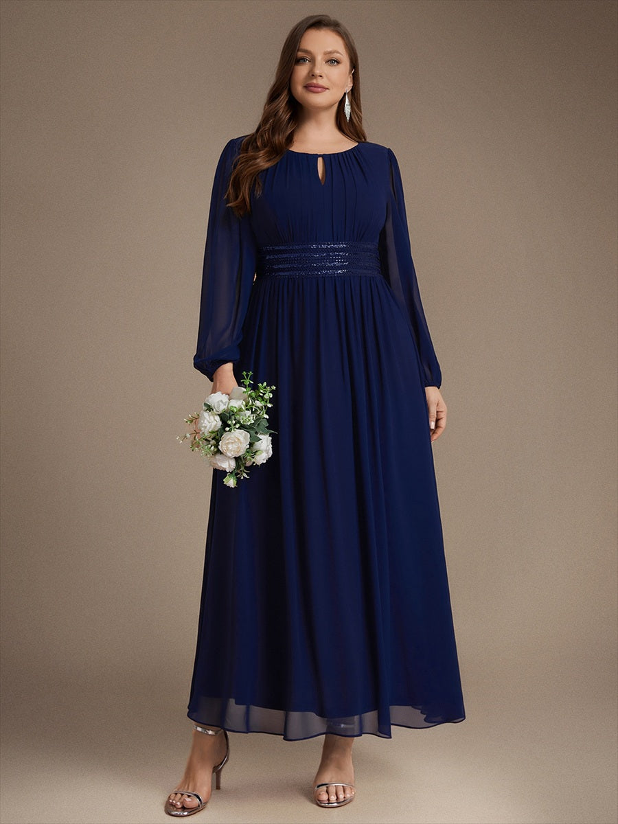 Robe de demoiselle d'honneur en mousseline à manches bouffantes et robe de demoiselle d'honneur #Couleur_Bleu Marine