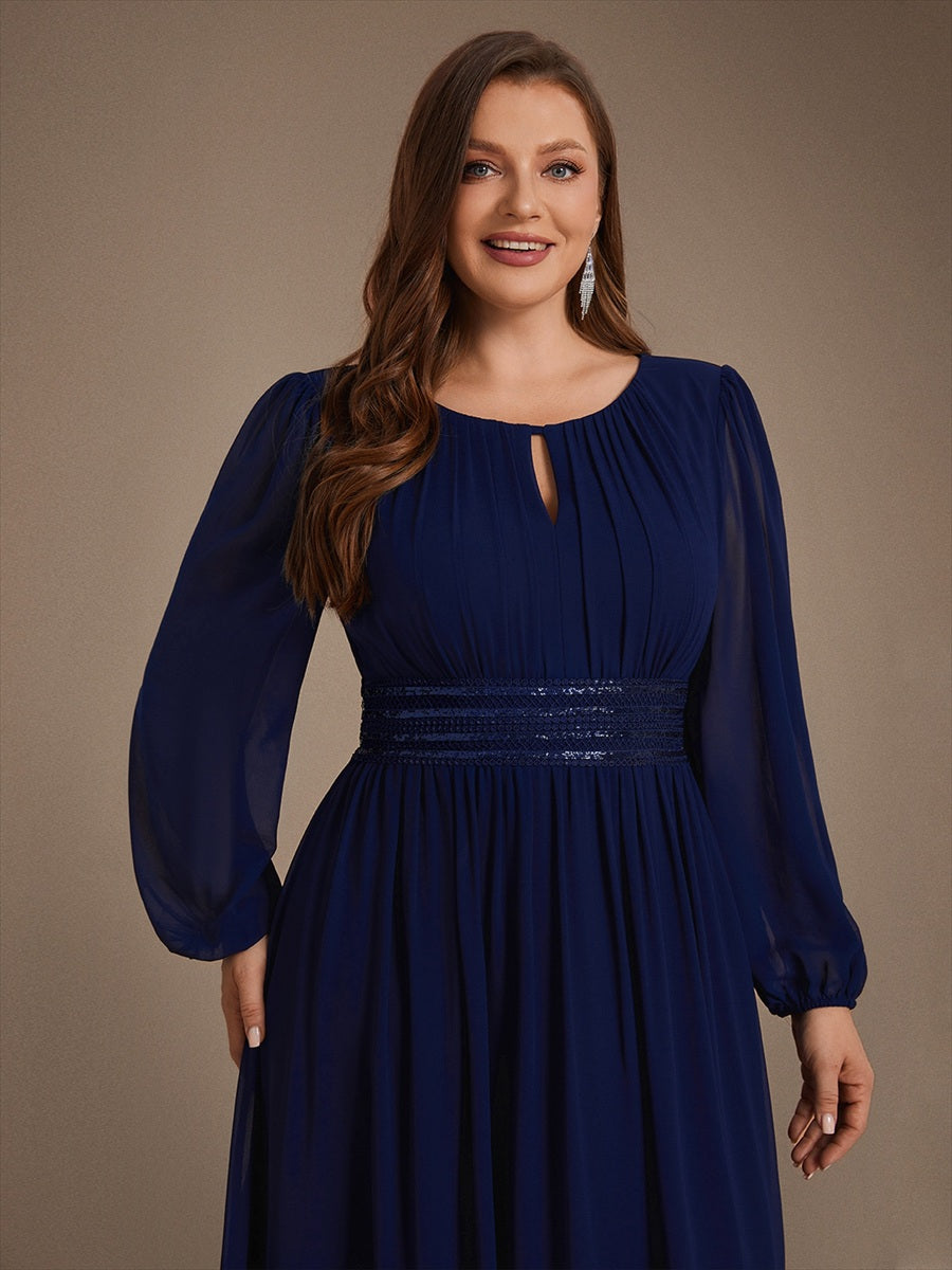 Robe de demoiselle d'honneur en mousseline à manches bouffantes et robe de demoiselle d'honneur #Couleur_Bleu Marine
