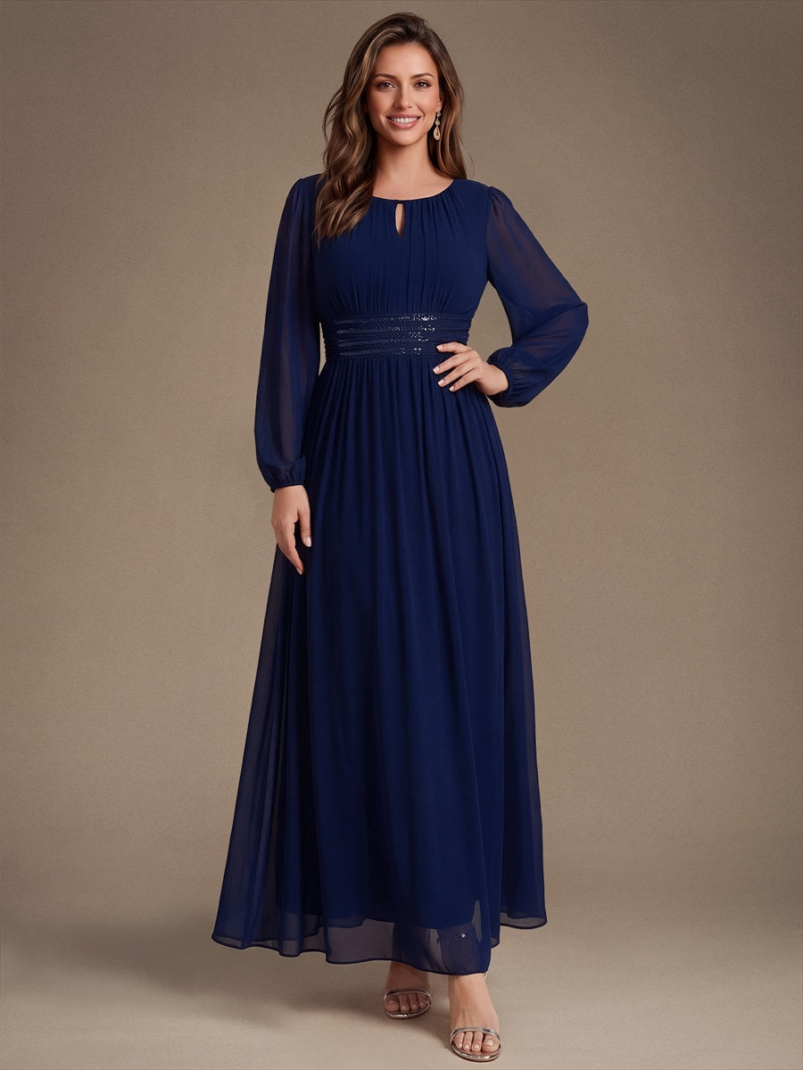 Robe de demoiselle d'honneur en mousseline à manches bouffantes et robe de demoiselle d'honneur #Couleur_Bleu Marine