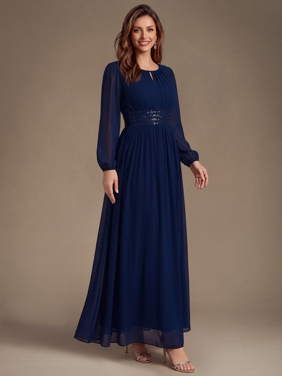 Robe de demoiselle d'honneur en mousseline à manches bouffantes et robe de demoiselle d'honneur #Couleur_Bleu Marine