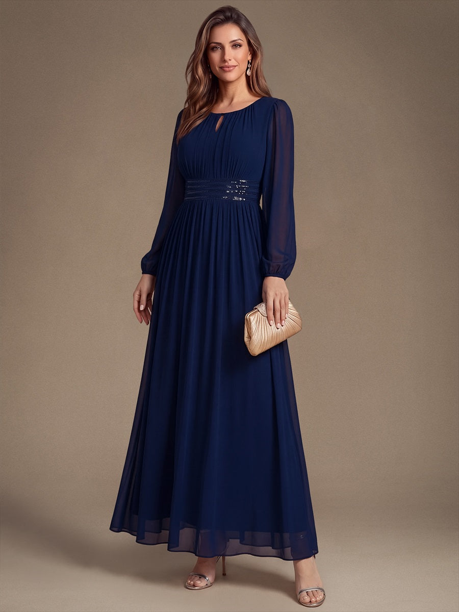 Robe de demoiselle d'honneur en mousseline à manches bouffantes et robe de demoiselle d'honneur #Couleur_Bleu Marine