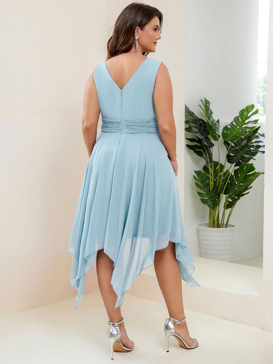 Robe de demoiselle d'honneur en mousseline de soie longueur genou avec ourlet irrégulier #Couleur_Bleu Ciel