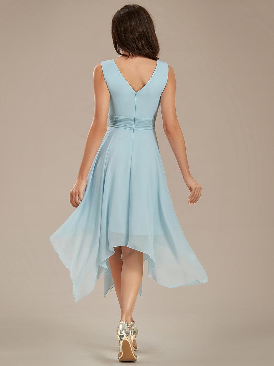 Robe de demoiselle d'honneur en mousseline de soie longueur genou avec ourlet irrégulier #Couleur_Bleu Ciel