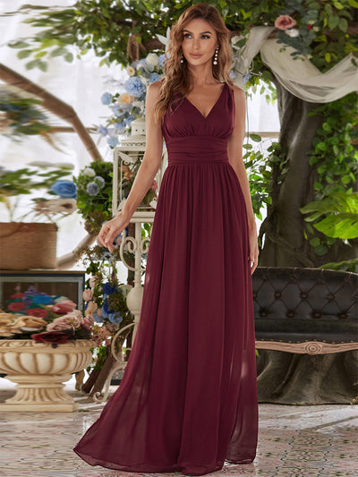 ever HUSH|Robe de demoiselle d'honneur en mousseline à col en V