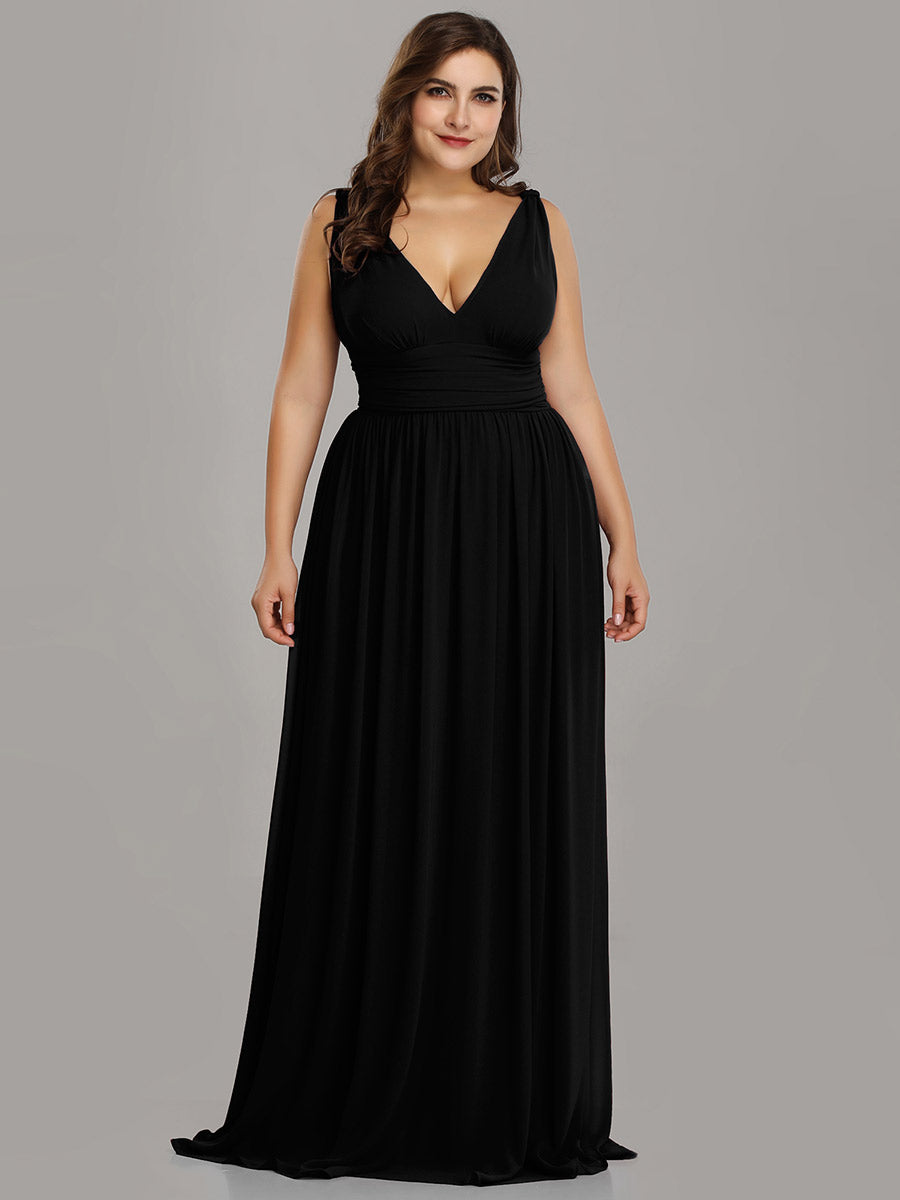 Robe de demoiselle d'honneur en mousseline à col en V #Couleur_Noir